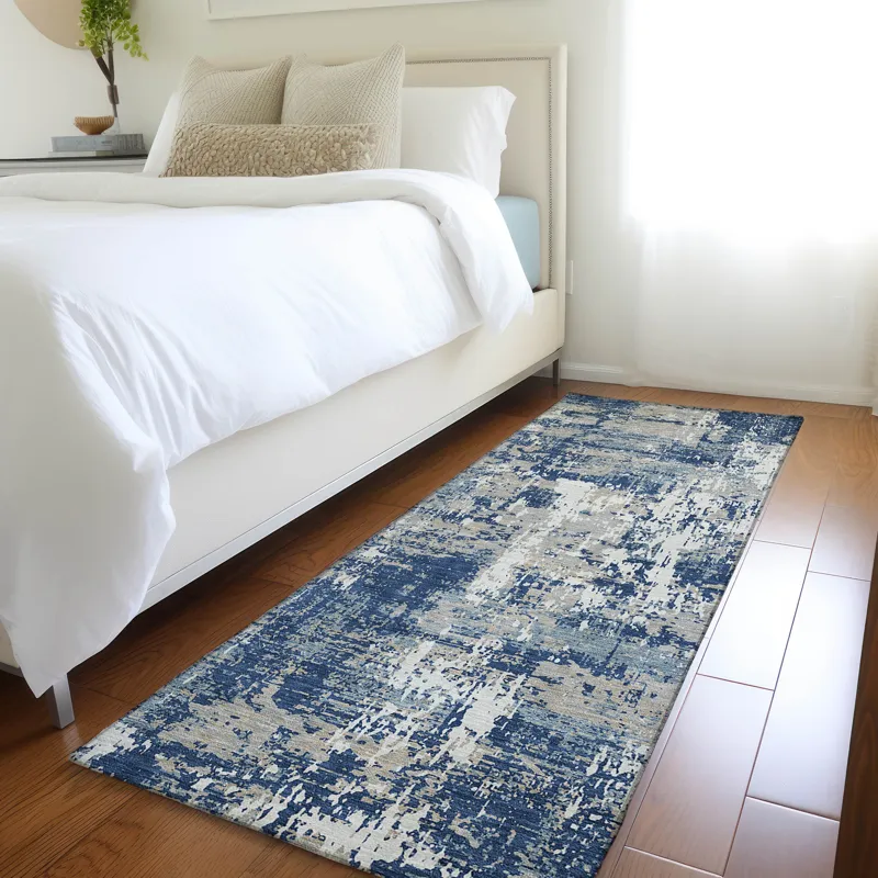 Luxury Washable Indoor/Outdoor Kochi Navy 2\'3\" x 7\'6\" Runner Rug
