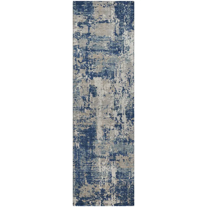 Luxury Washable Indoor/Outdoor Kochi Navy 2\'3\" x 7\'6\" Runner Rug