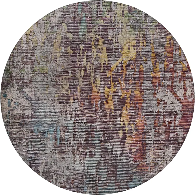 Luxury Washable Indoor/Outdoor Kochi Plum 8\' x 8\' Round Rug