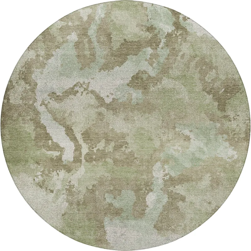 Luxury Washable Indoor/Outdoor Kochi Aloe 8\' x 8\' Round Rug