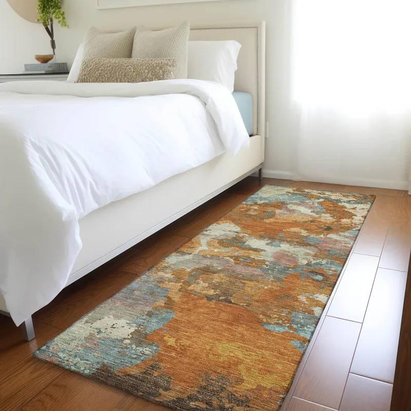 Luxury Washable Indoor/Outdoor Kochi Copper 2\'3\" x 7\'6\" Runner Rug