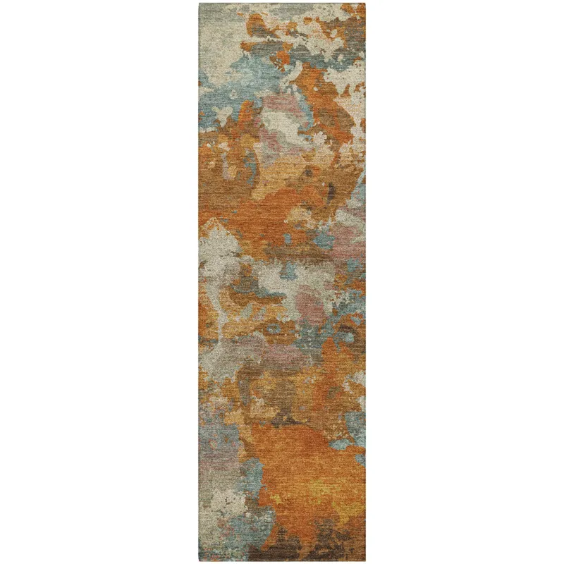 Luxury Washable Indoor/Outdoor Kochi Copper 2\'3\" x 7\'6\" Runner Rug