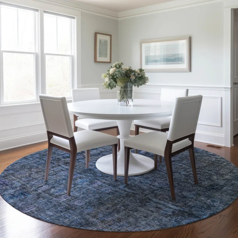 Indoor/Outdoor Karaj Blue 8\' x 8\' Round Rug