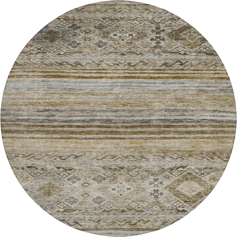 Indoor/Outdoor Karaj Brown 8\' x 8\' Round Rug