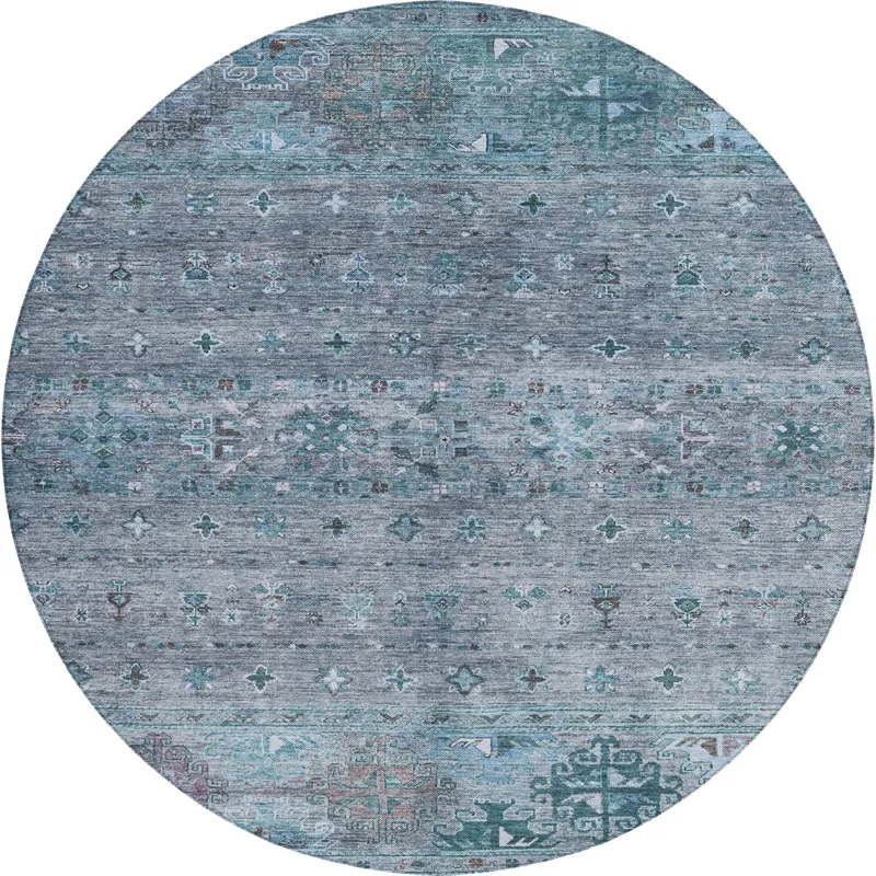 Indoor/Outdoor Karaj Blue 8\' x 8\' Round Rug