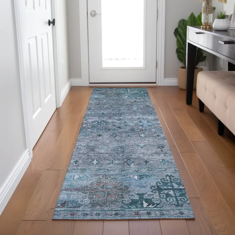 Indoor/Outdoor Karaj Blue 2\'3\" x 7\'6\" Runner Rug