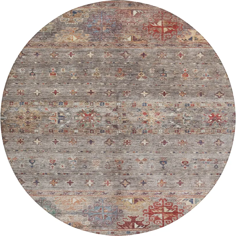 Indoor/Outdoor Karaj Gray 8\' x 8\' Round Rug