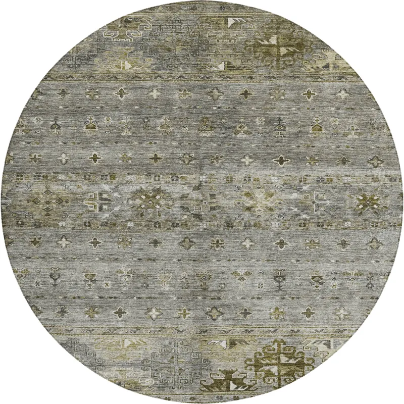 Indoor/Outdoor Karaj Pewter 8\' x 8\' Round Rug