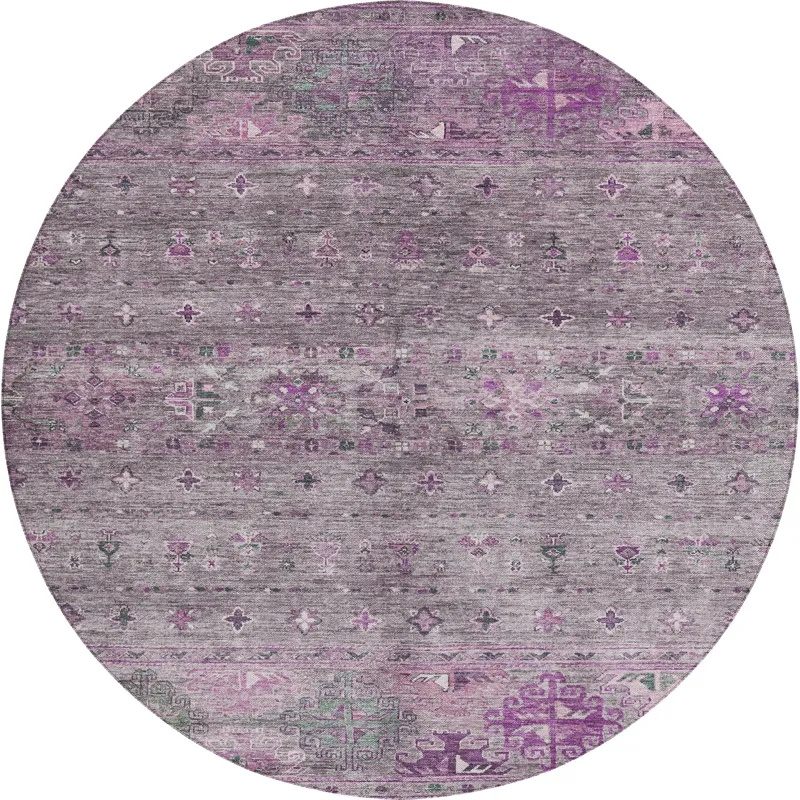 Indoor/Outdoor Karaj Purple 8\' x 8\' Round Rug
