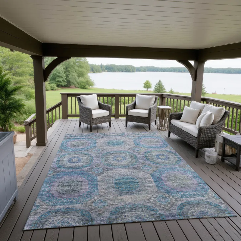 Indoor/Outdoor Karaj Blue 9\' x 12\' Rug