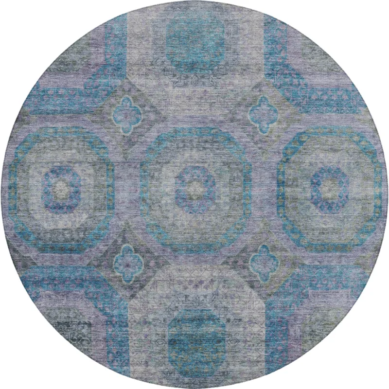 Indoor/Outdoor Karaj Blue 8\' x 8\' Round Rug