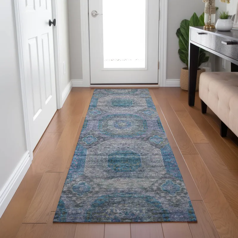 Indoor/Outdoor Karaj Blue 2\'3\" x 7\'6\" Runner Rug