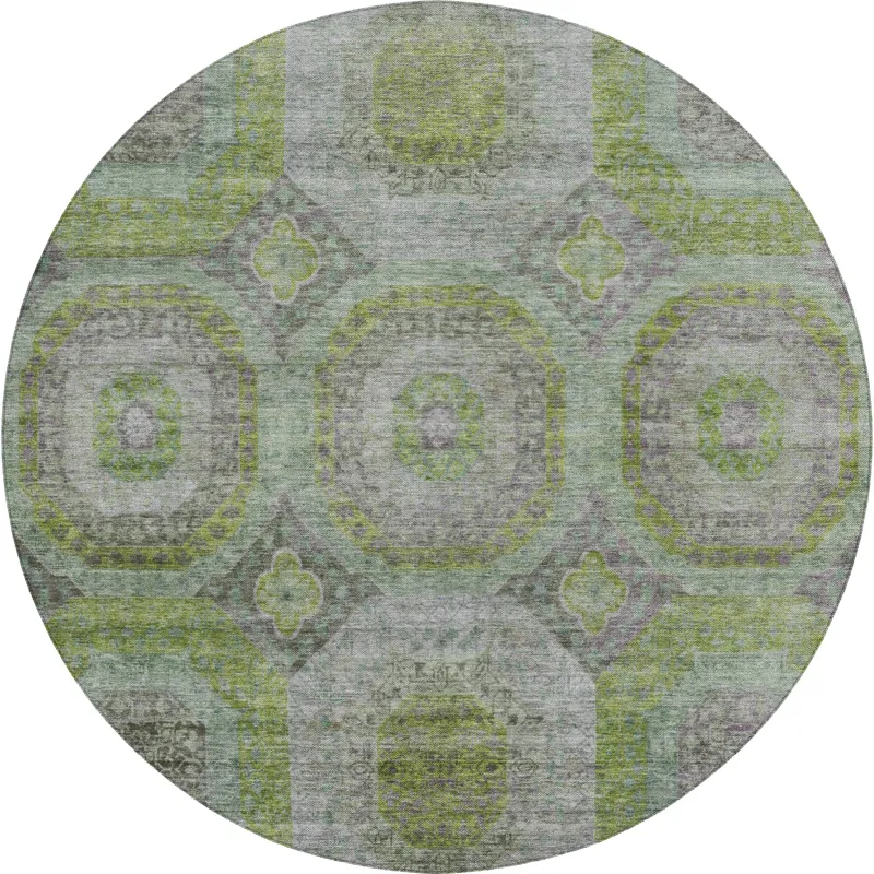 Indoor/Outdoor Karaj Olive 8\' x 8\' Round Rug