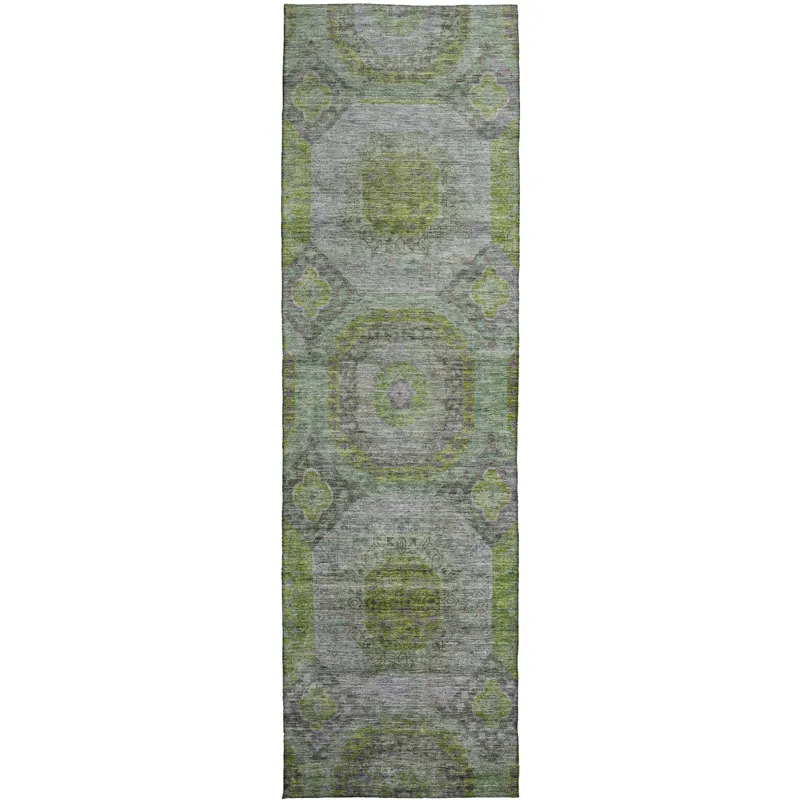 Indoor/Outdoor Karaj Olive 2\'3\" x 7\'6\" Runner Rug