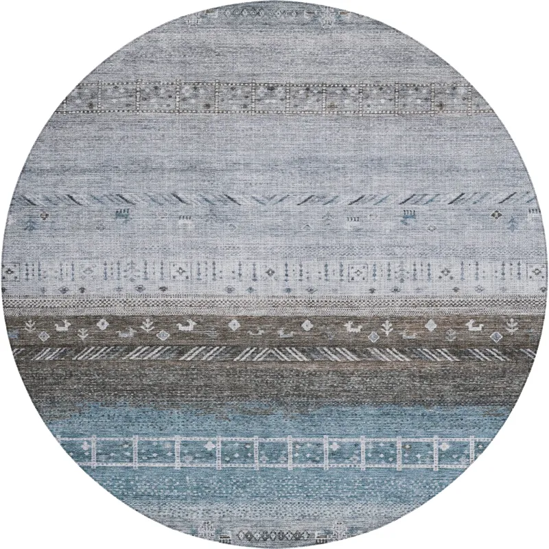 Indoor/Outdoor Karaj Blue 8\' x 8\' Round Rug