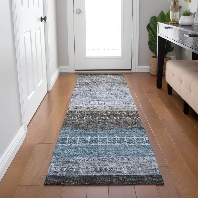 Indoor/Outdoor Karaj Blue 2\'3\" x 7\'6\" Runner Rug