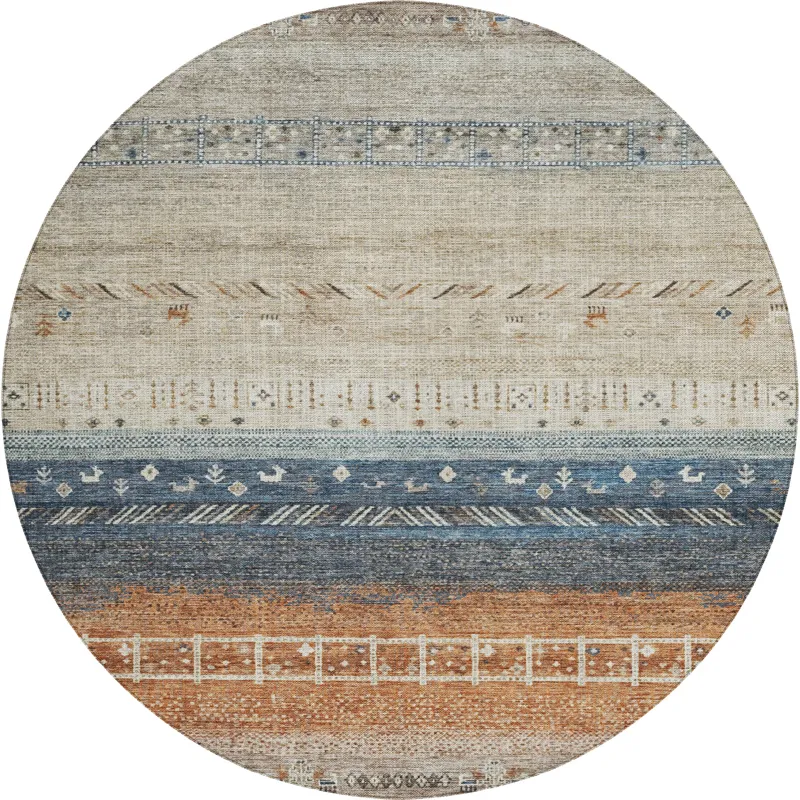 Indoor/Outdoor Karaj Brown 8\' x 8\' Round Rug