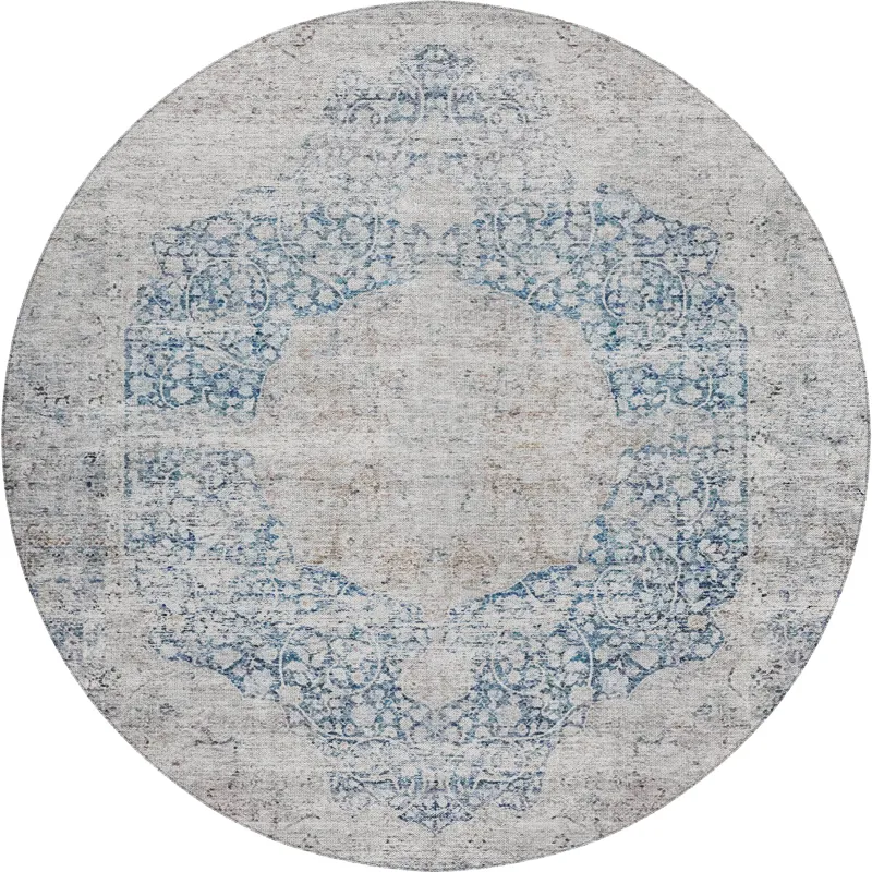 Indoor/Outdoor Karaj Blue 8\' x 8\' Round Rug