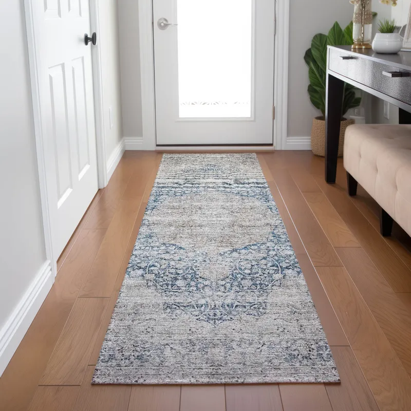 Indoor/Outdoor Karaj Blue 2\'3\" x 7\'6\" Runner Rug