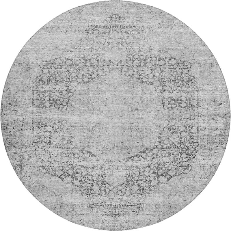 Indoor/Outdoor Karaj Gray 8\' x 8\' Round Rug