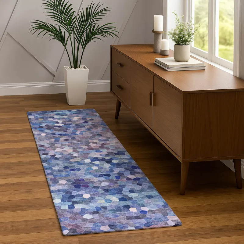 Luxury Washable Indoor/Outdoor Kaleidoscope Baltic 2\'3\" x 7\'6\" Runner Rug