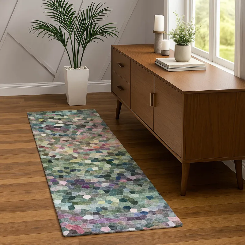 Luxury Washable Indoor/Outdoor Kaleidoscope Cactus 2\'3\" x 7\'6\" Runner Rug