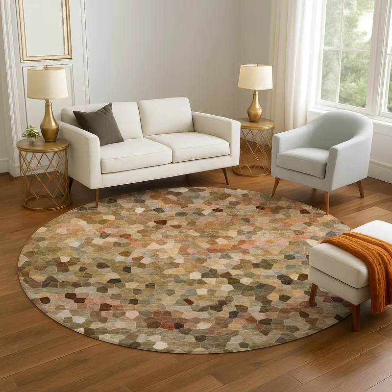 Luxury Washable Indoor/Outdoor Kaleidoscope Canyon 8\' x 8\' Round Rug