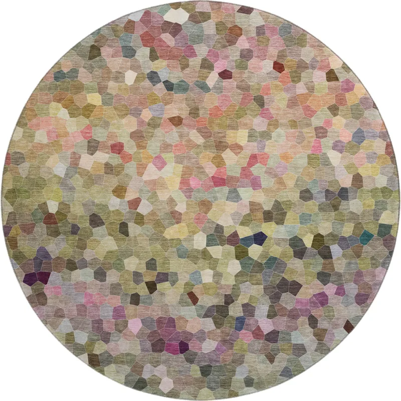 Luxury Washable Indoor/Outdoor Kaleidoscope Meadow 8\' x 8\' Round Rug