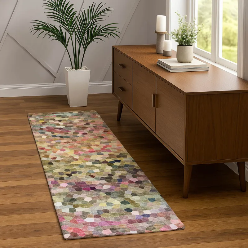 Luxury Washable Indoor/Outdoor Kaleidoscope Meadow 2\'3\" x 7\'6\" Runner Rug