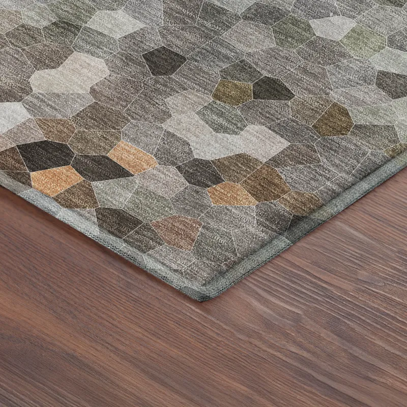 Luxury Washable Indoor/Outdoor Kaleidoscope Pewter 2\'3\" x 7\'6\" Runner Rug