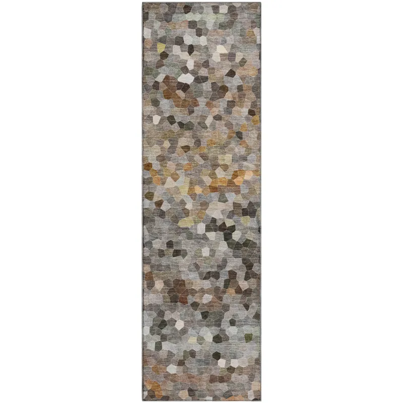 Luxury Washable Indoor/Outdoor Kaleidoscope Pewter 2\'3\" x 7\'6\" Runner Rug