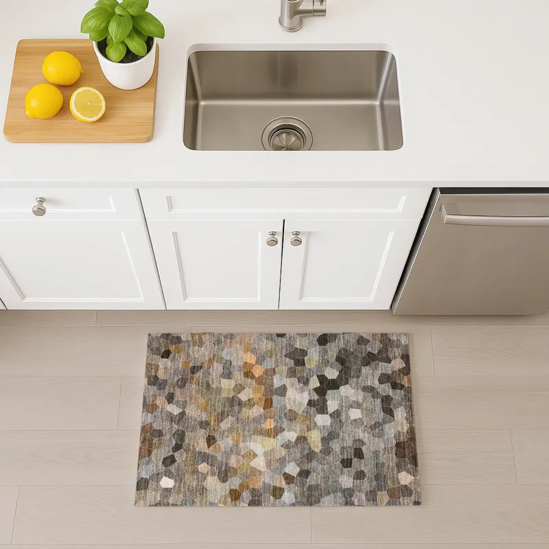 Luxury Washable Indoor/Outdoor Kaleidoscope Pewter 1\'8\" x 2\'6\" Rug