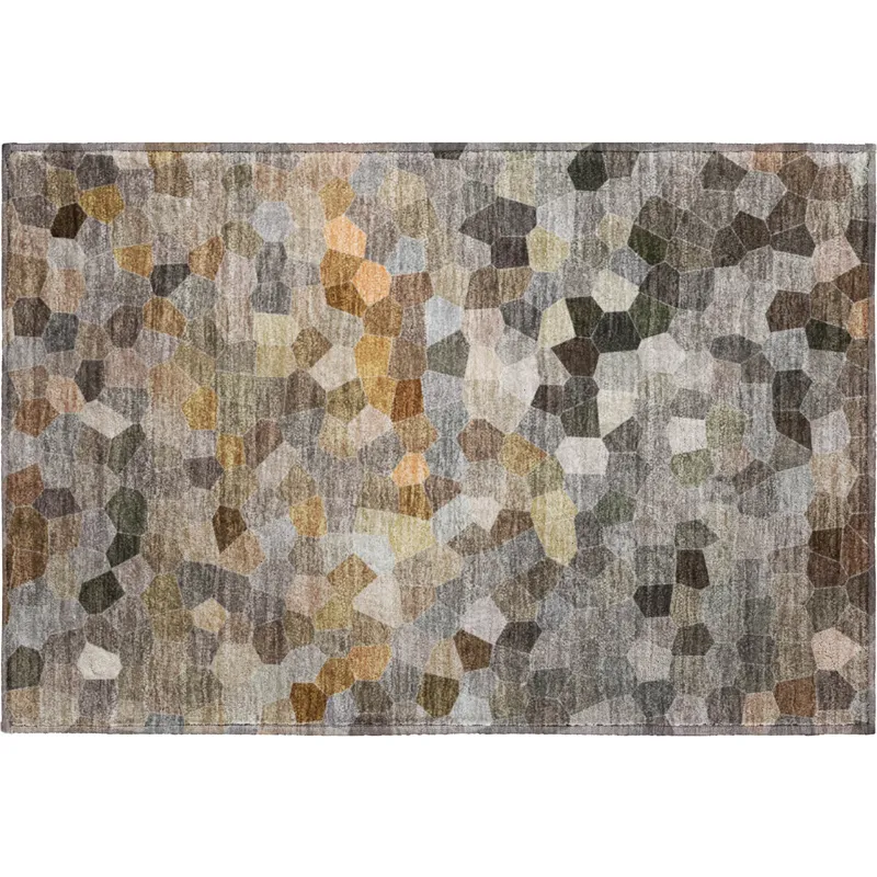Luxury Washable Indoor/Outdoor Kaleidoscope Pewter 1\'8\" x 2\'6\" Rug