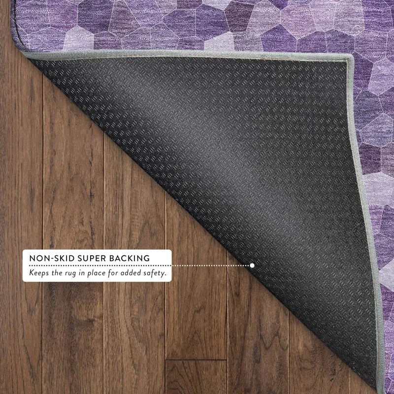 Luxury Washable Indoor/Outdoor Kaleidoscope Plum 2\'3\" x 7\'6\" Runner Rug