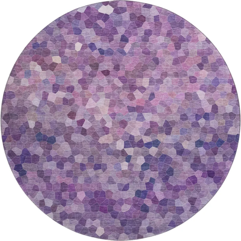 Luxury Washable Indoor/Outdoor Kaleidoscope Plum 8\' x 8\' Round Rug