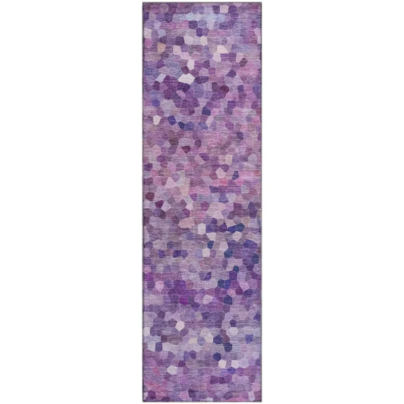Luxury Washable Indoor/Outdoor Kaleidoscope Plum 2\'3\" x 7\'6\" Runner Rug
