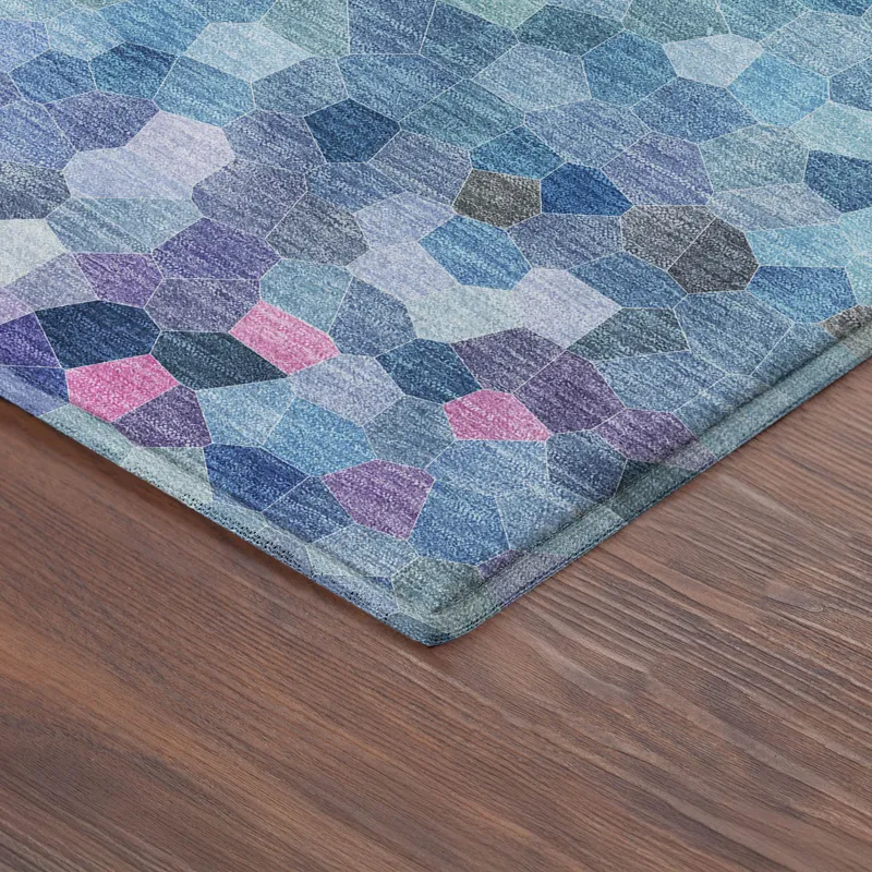 Luxury Washable Indoor/Outdoor Kaleidoscope Turquoise 2\'3\" x 7\'6\" Runner Rug