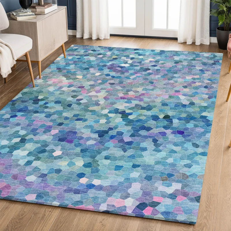 Luxury Washable Indoor/Outdoor Kaleidoscope Turquoise 9\' x 12\' Rug