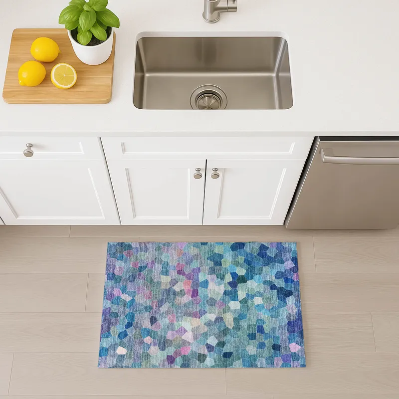 Luxury Washable Indoor/Outdoor Kaleidoscope Turquoise 1\'8\" x 2\'6\" Rug