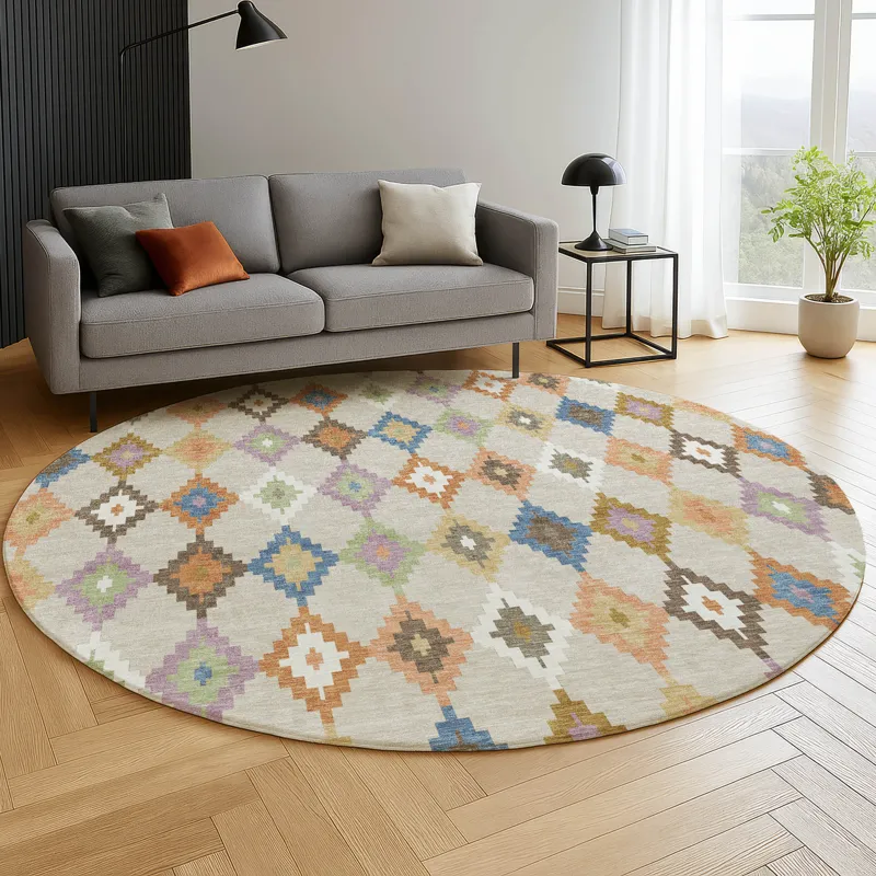 Luxury Washable Kenner Beige 8\' x 8\' Round Rug