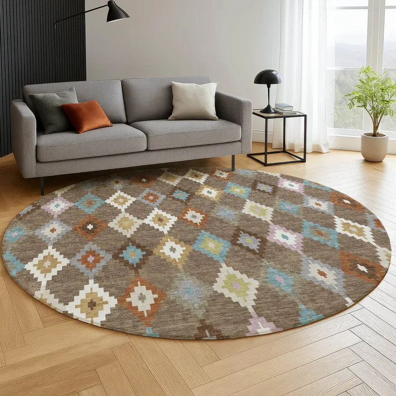 Luxury Washable Kenner Chocolate 8\' x 8\' Round Rug