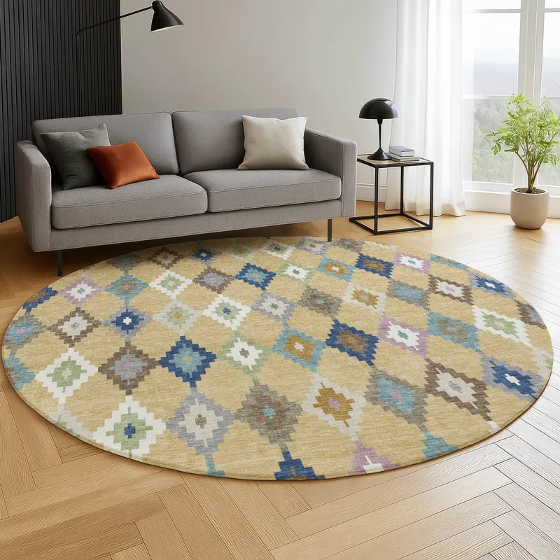 Luxury Washable Kenner Gold 8\' x 8\' Round Rug