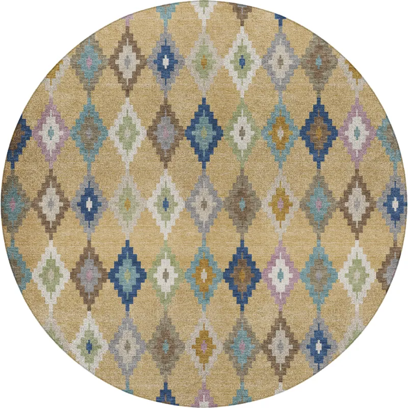 Luxury Washable Kenner Gold 8\' x 8\' Round Rug