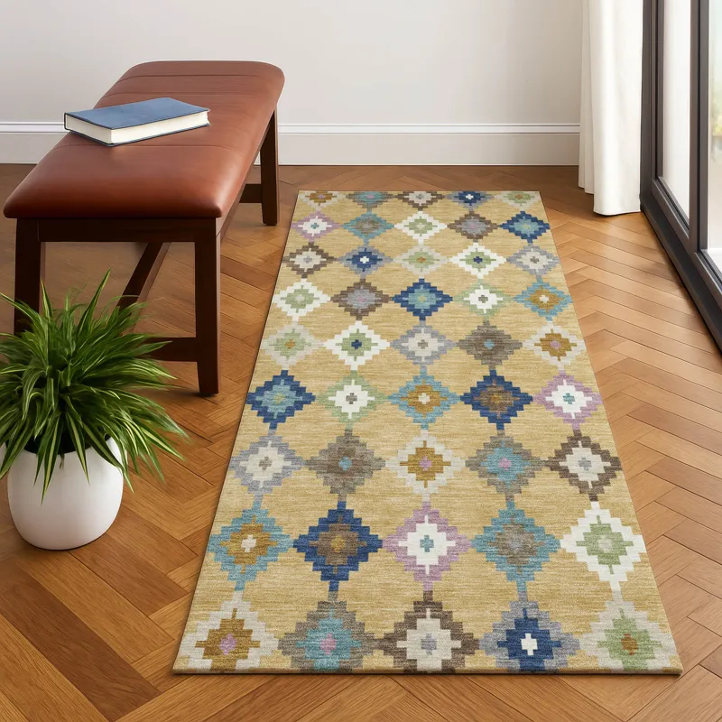 Luxury Washable Kenner Gold 2\'3\" x 7\'6\" Runner Rug