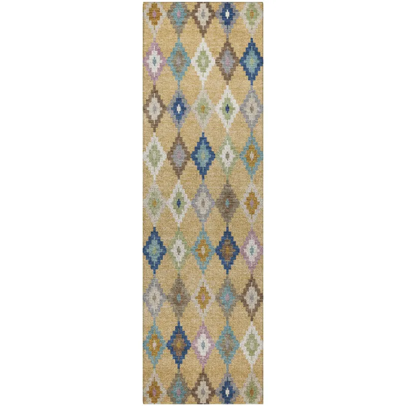 Luxury Washable Kenner Gold 2\'3\" x 7\'6\" Runner Rug