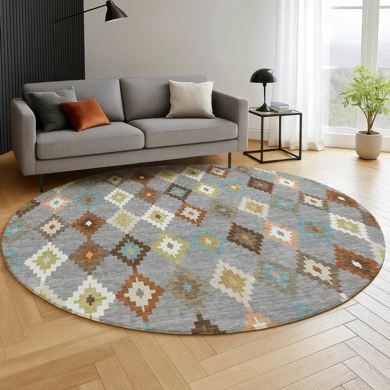 Luxury Washable Kenner Gray 8\' x 8\' Round Rug