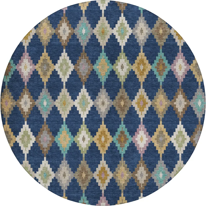 Luxury Washable Kenner Navy 8\' x 8\' Round Rug