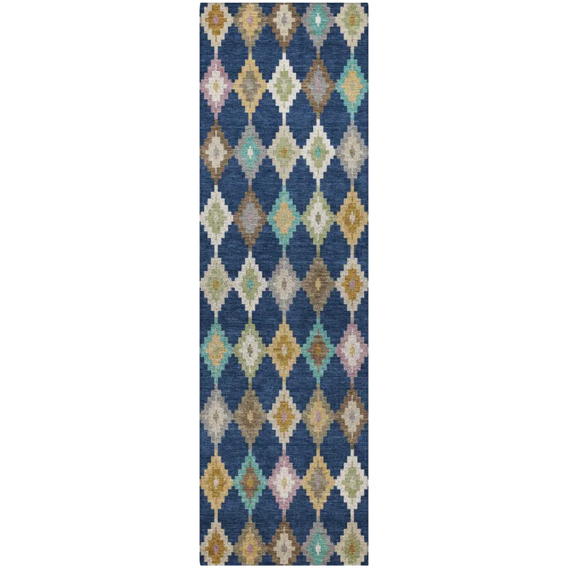 Luxury Washable Kenner Navy 2\'3\" x 7\'6\" Runner Rug