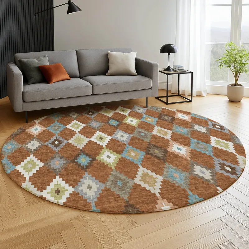 Luxury Washable Kenner Paprika 8\' x 8\' Round Rug