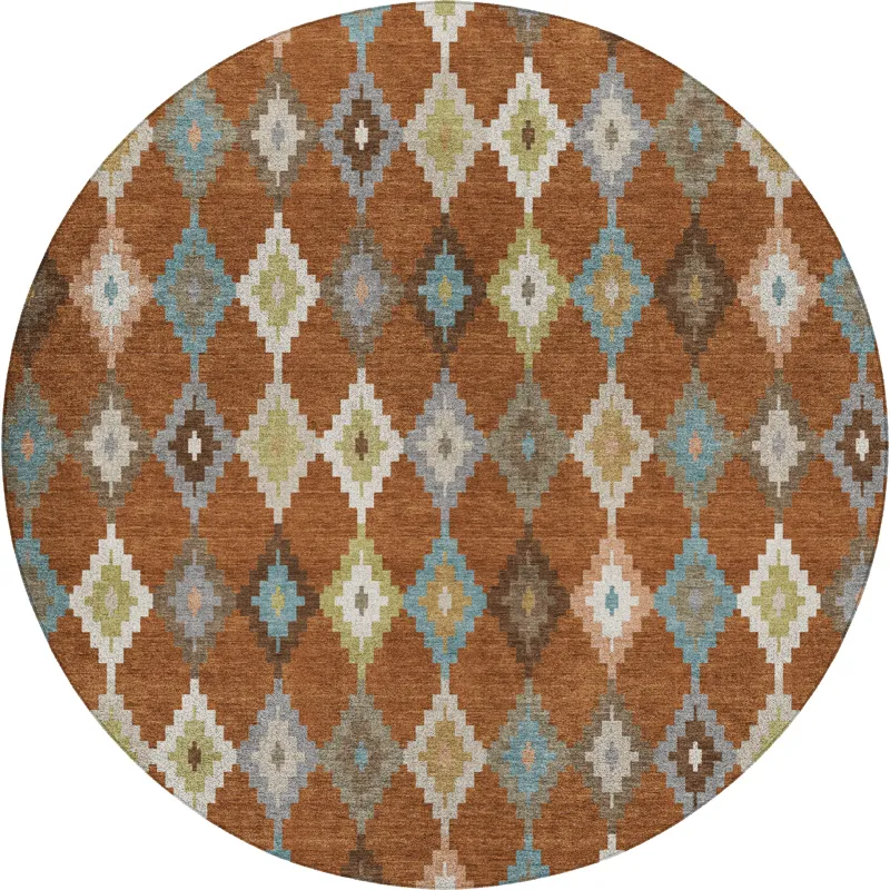 Luxury Washable Kenner Paprika 8\' x 8\' Round Rug